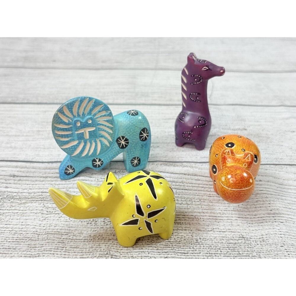 Small Carved Soapstone African Animal Figures Kenya Lot of 4